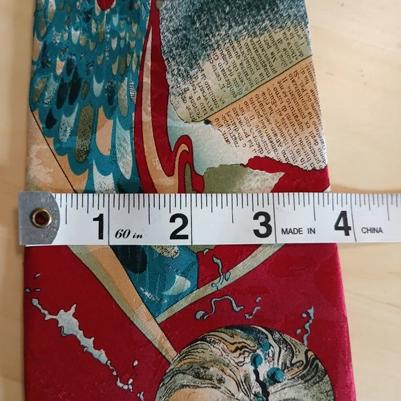 Vintage Deep Red and Teal Artistic Silk Italian Tie - Picture 8 of 9